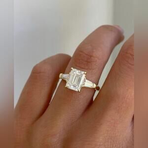 3 Stone Emerald Cut Gold Ring (SIZE 4) - NEW